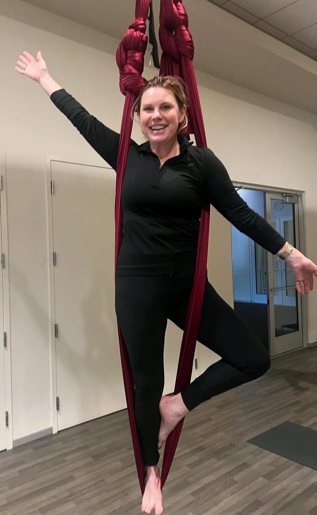 Lauren tried aerial yoga for the first time in February.