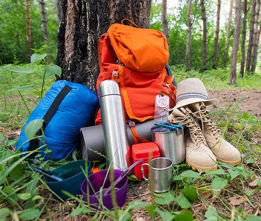 Pile of camping gear